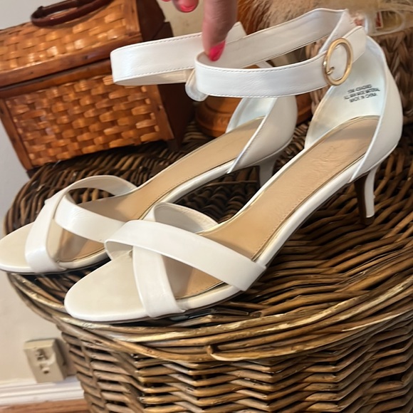 White Strappy Sandal with Velcro Ankle Strap / 2 Inch Heel/ Size 10/ Cato - Picture 2 of 9